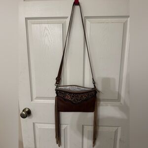 Myra Brown Leather Crossbody Bag with Fringe